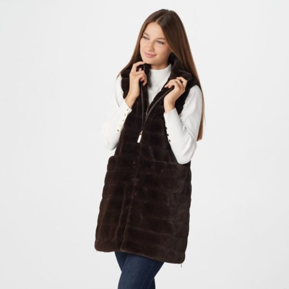 Dennis Basso Women's Faux Fur Zip-Front Vest